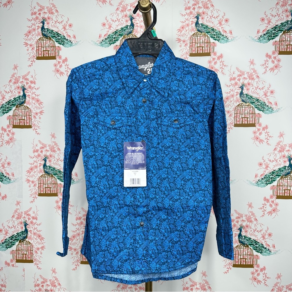 Kids Wrangler Button Down Shirt Blue Classic Fit Western